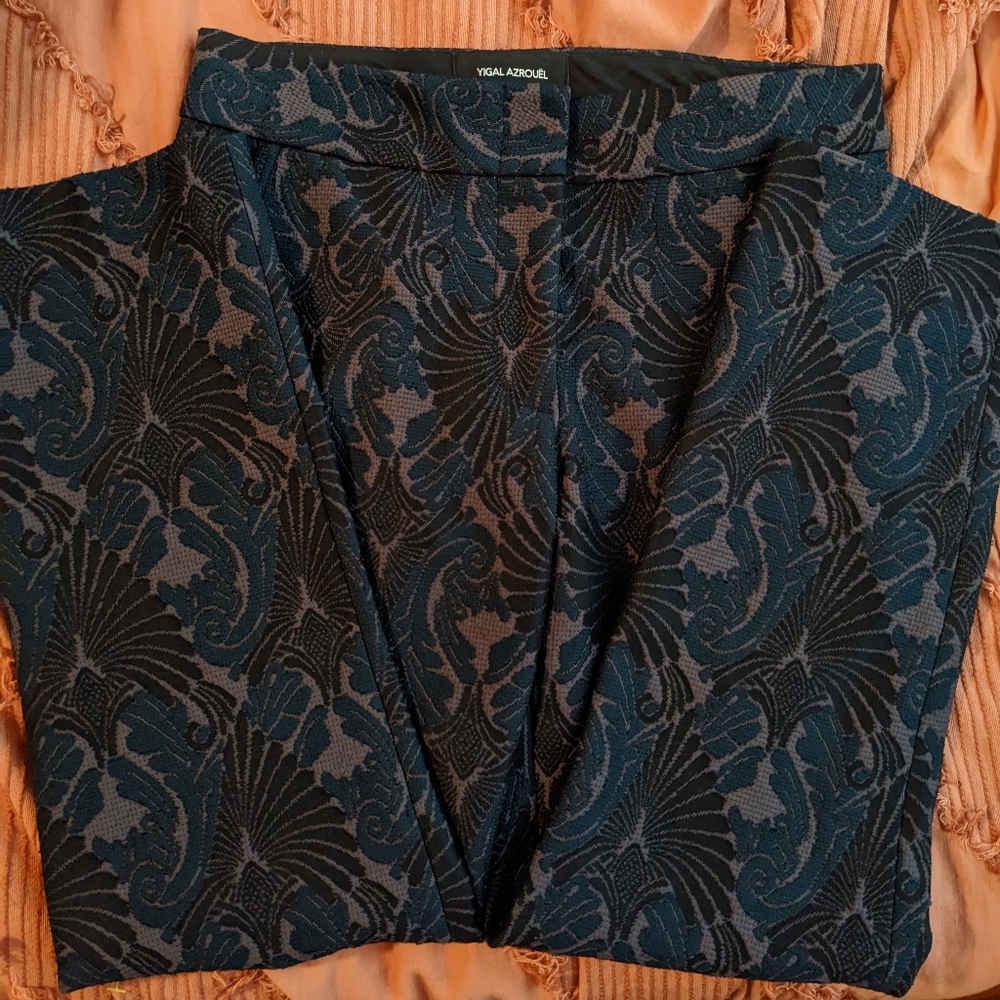 Yigal Azrouël Lace Print Brocade Pants, Sz 2